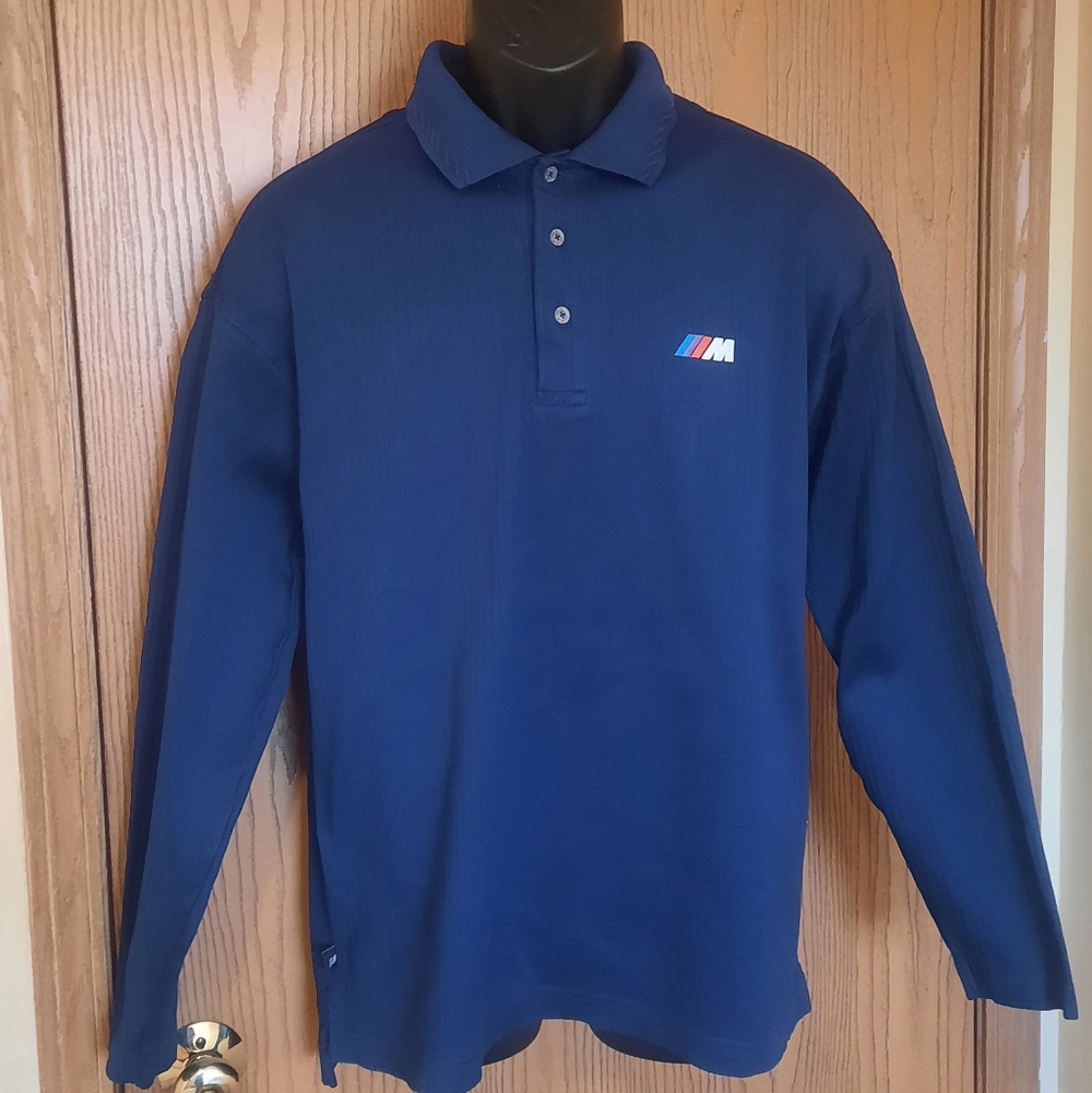 BMW Lifestyle Mens Navy Blue Long Sleeve Polo